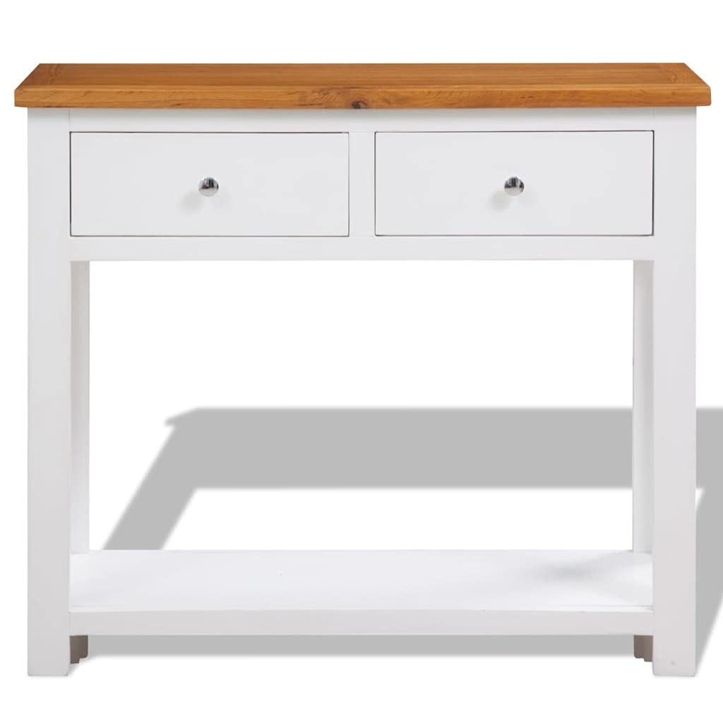 Solid Oak and Acacia Wood Console Table with Two Drawers and Shelf N5243