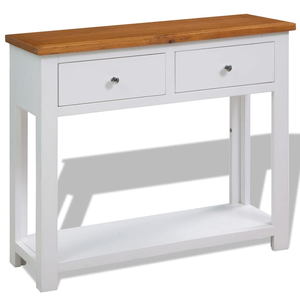 Solid Oak and Acacia Wood Console Table with Two Drawers and Shelf N5243