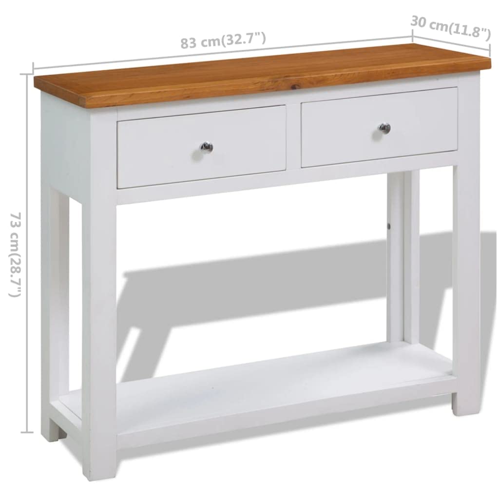 Solid Oak and Acacia Wood Console Table with Two Drawers and Shelf N5243