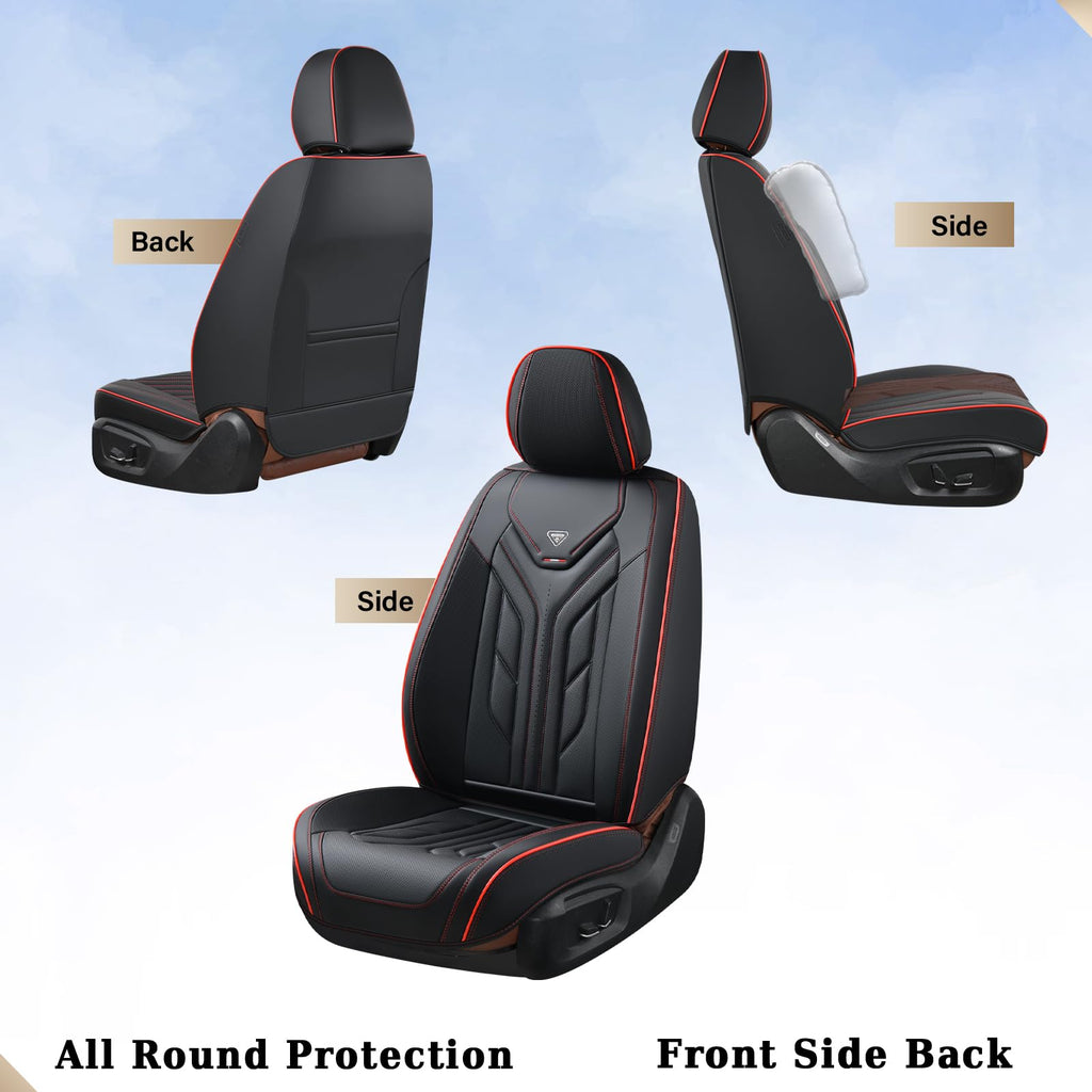 Black & Red Leather Car Seat Covers Full Set O514412