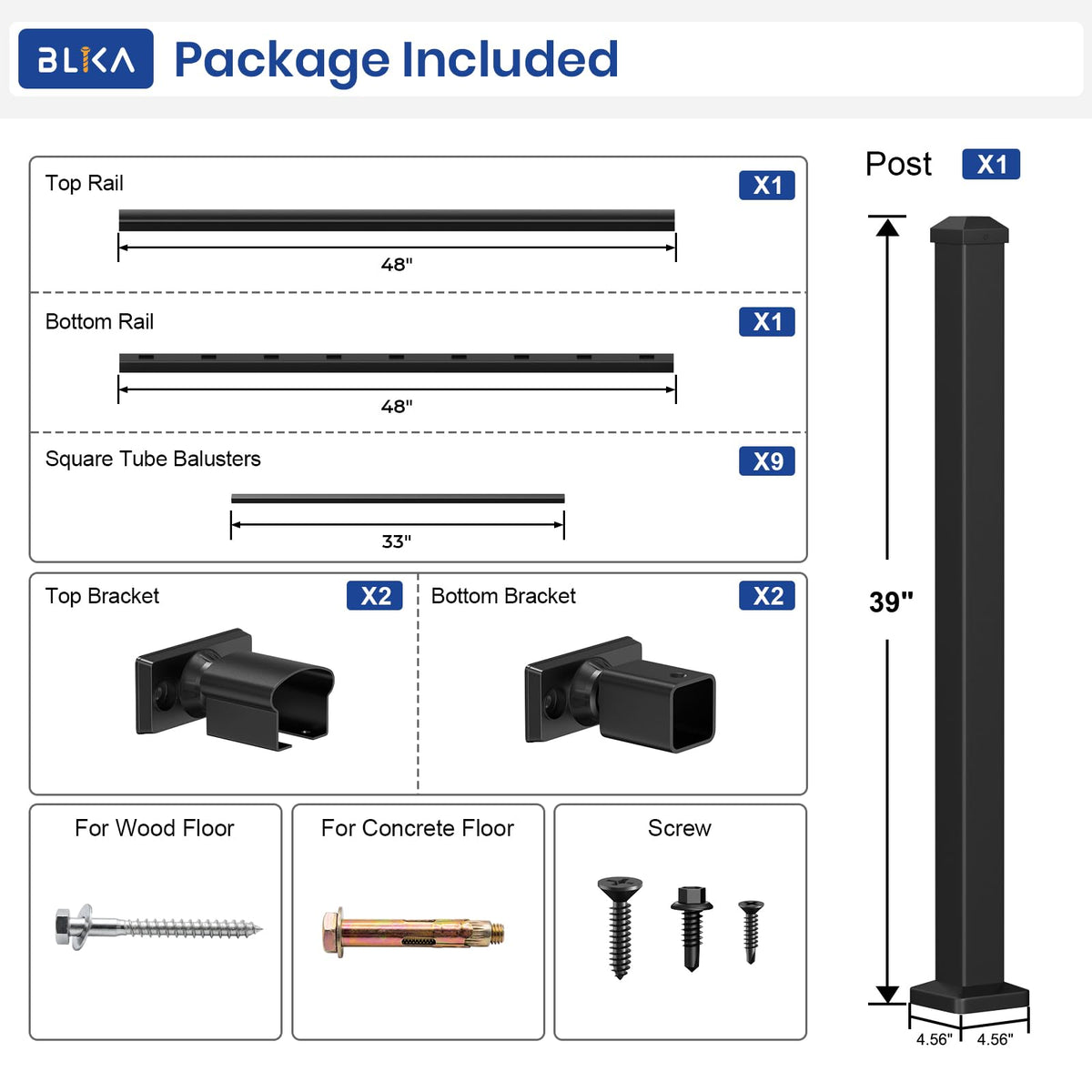 Aluminum Stair Railing Kit with Post, Matte Black T7470