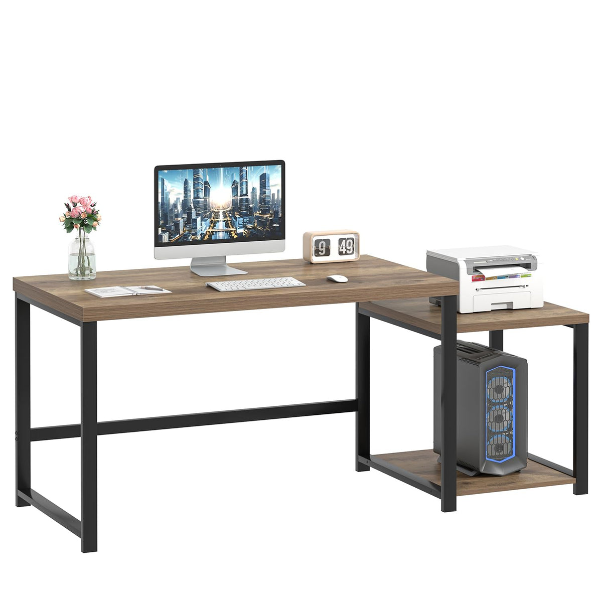 63 Inch Wood Computer Desk with Storage Shelves R974