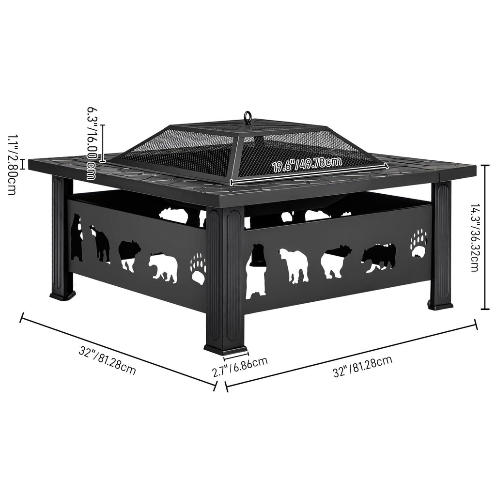 32 Inch Square Metal Patio Fire Pit Table K184