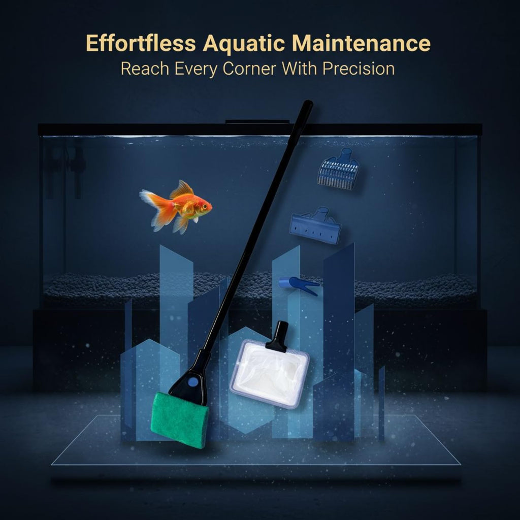 5-in-1 Aquarium Cleaning Kit with Algae Scraper Gravel Rake Fish Net H2395