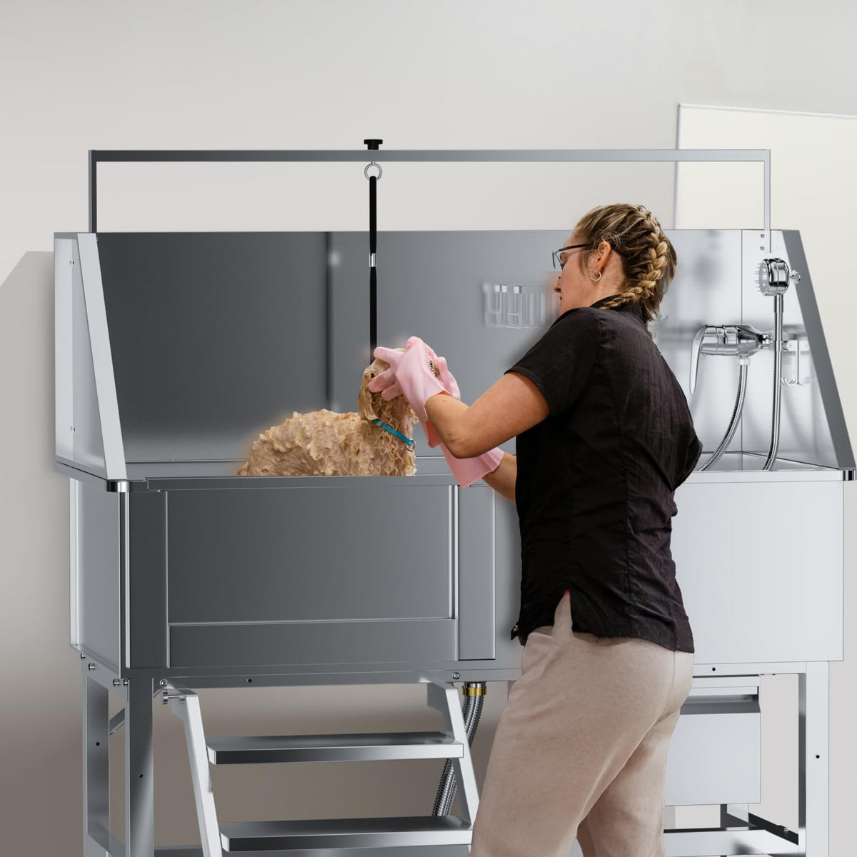 46" Stainless Steel Dog Washing Station with Stairs W551090