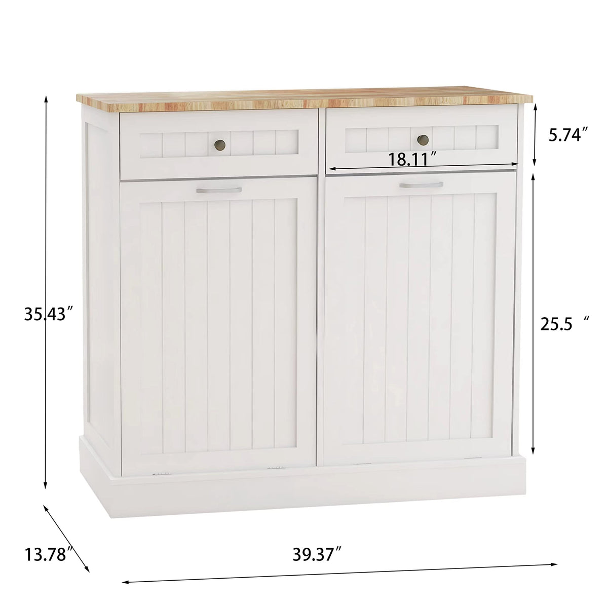 White 20 Gallon Wooden Tilt Out Trash and Recycling Cabinet T192