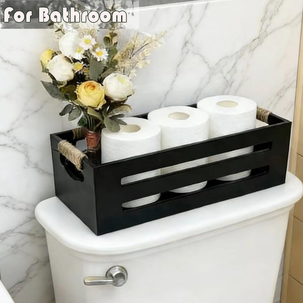 2 Pack Wooden Bathroom Storage Crates with Rope Handles E34243