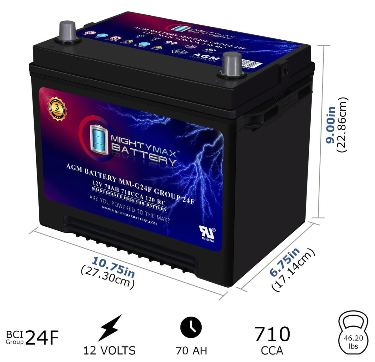 12V 70Ah AGM Replacement Battery C131