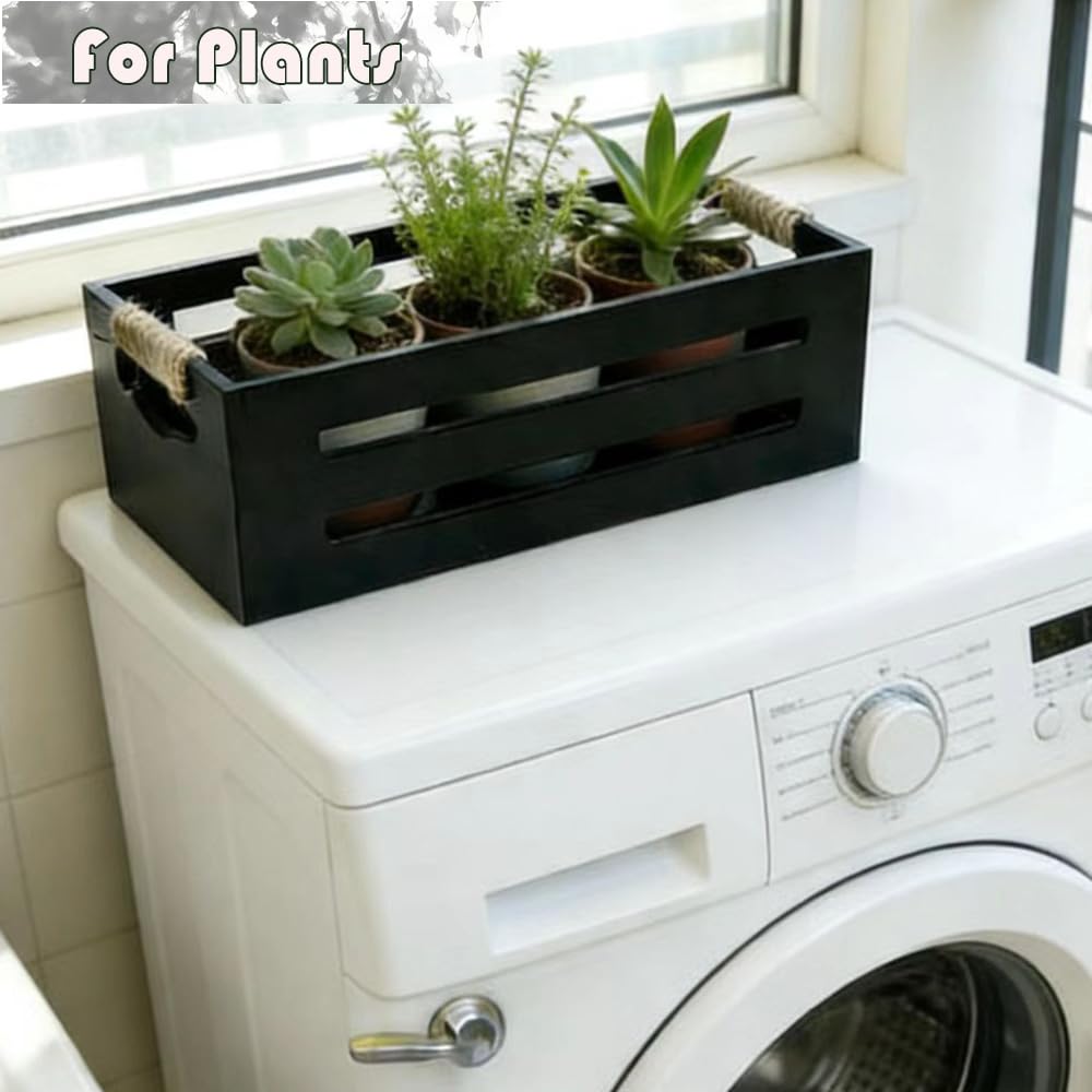 2 Pack Wooden Bathroom Storage Crates with Rope Handles E34243