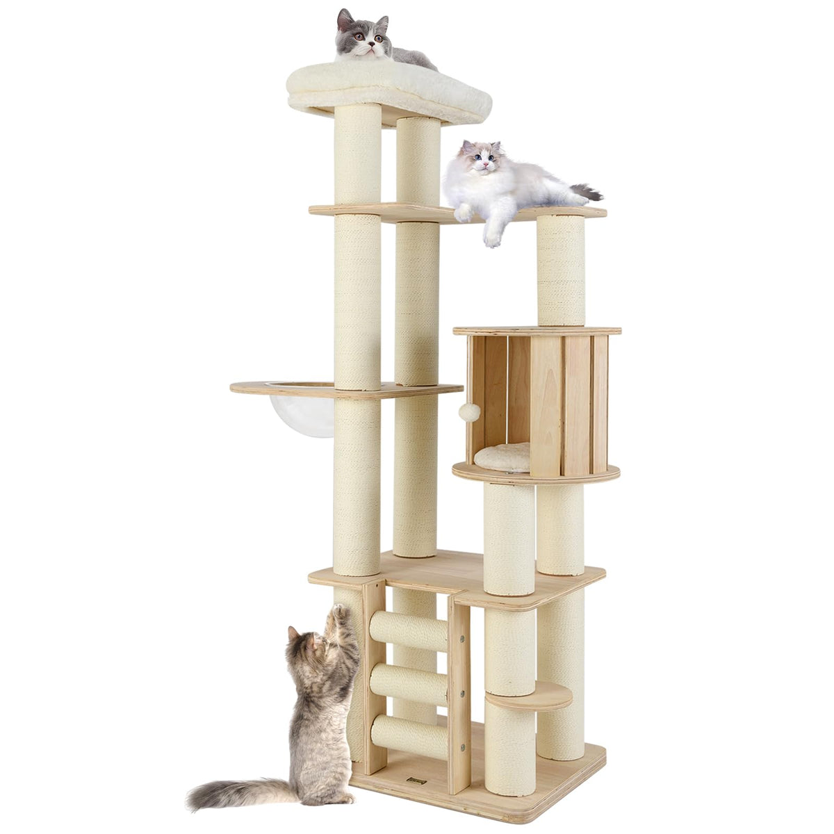 71” Tall Multi-Layer Wood Cat Tree with Scratching Posts X823678