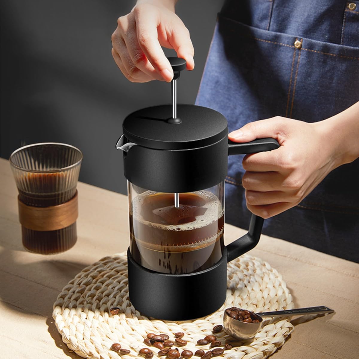 French Press Coffee Maker with 3-level Filter System, Stainless Steel, Borosilicate Glass, 1000ml I6870