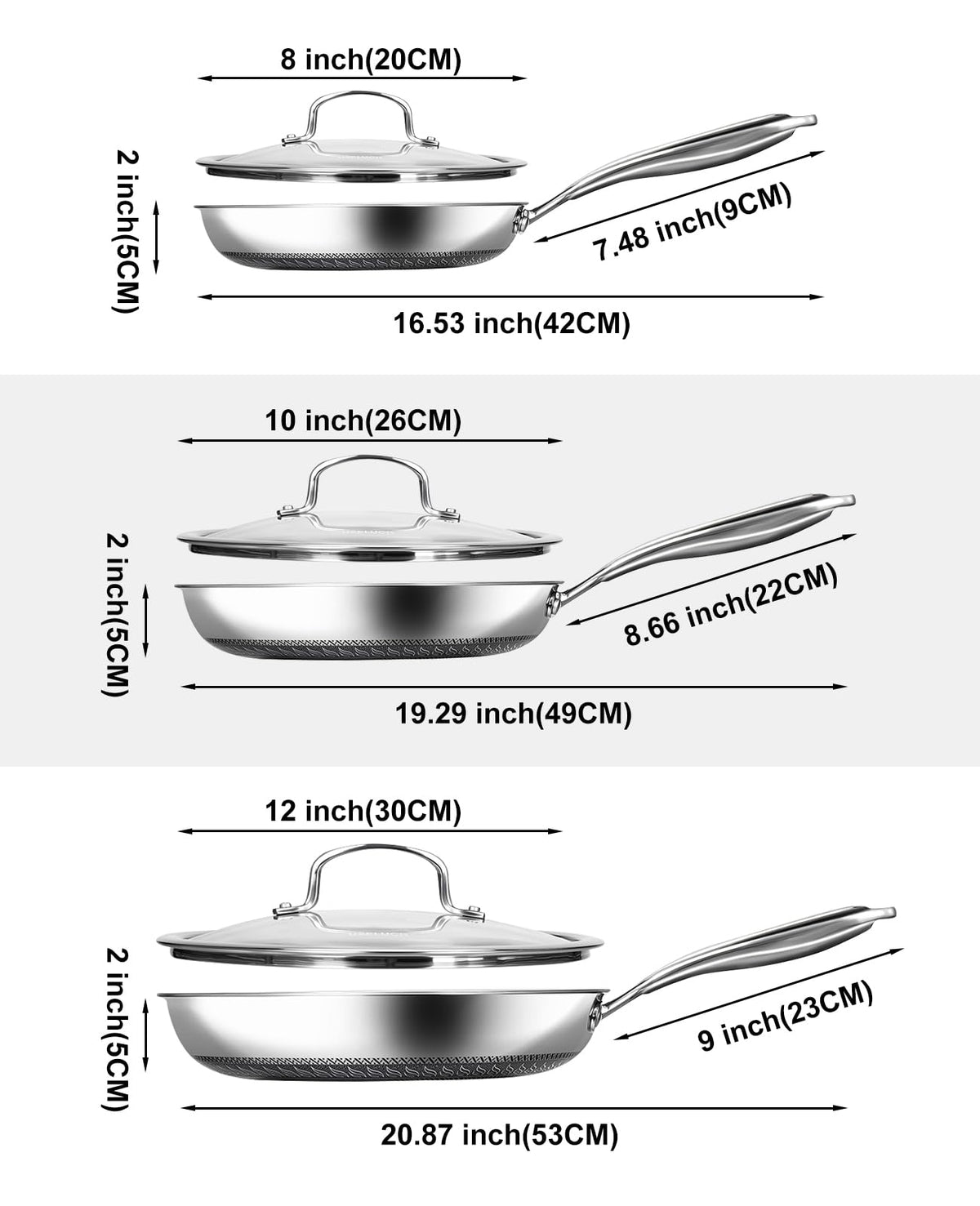 Nonstick Stainless Steel Frying Pans with Lid M9330