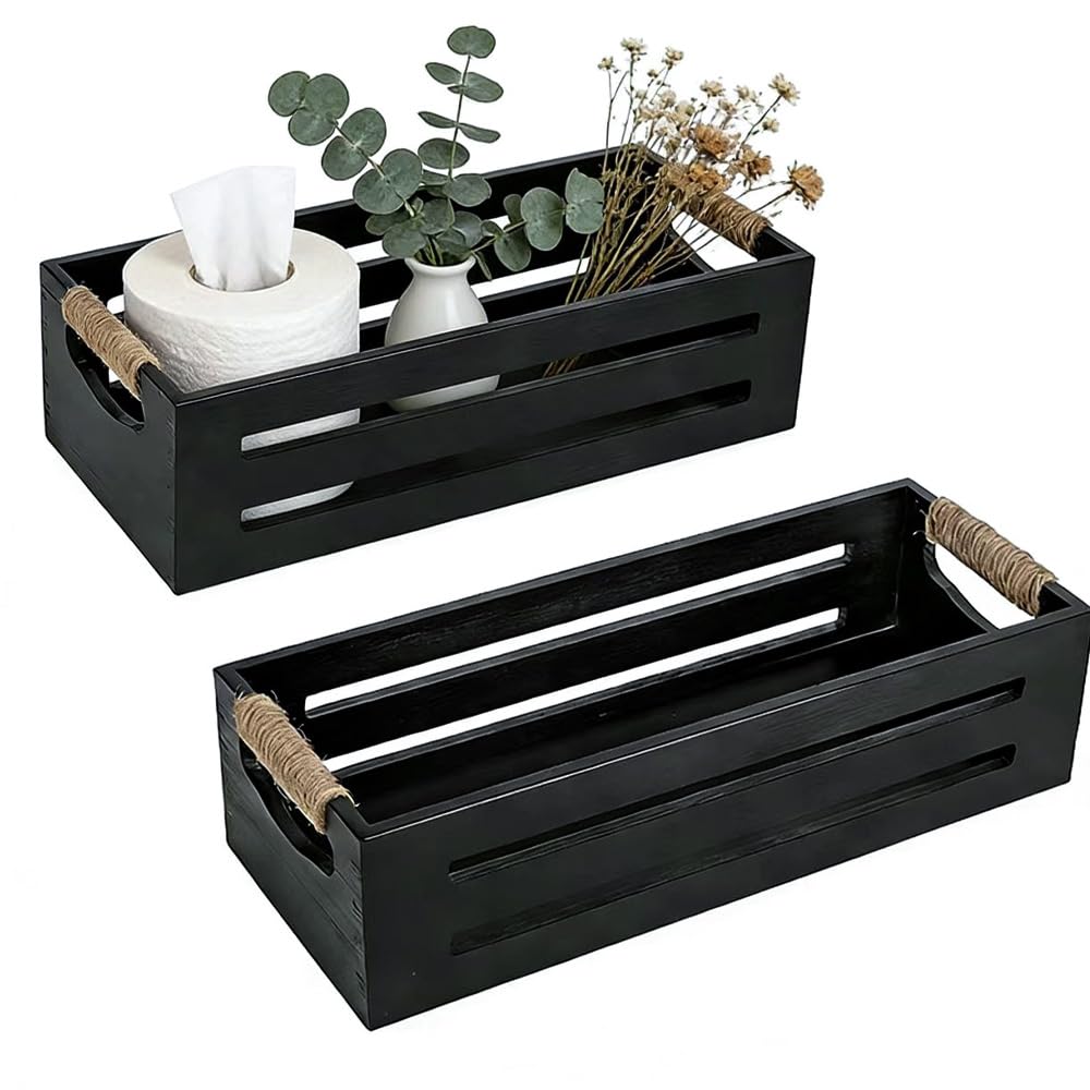2 Pack Wooden Bathroom Storage Crates with Rope Handles E34243
