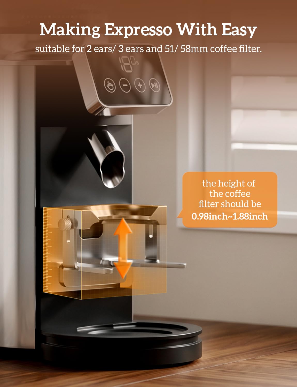 Stainless Steel Espresso Grinder with Portafilter Holder Y825343