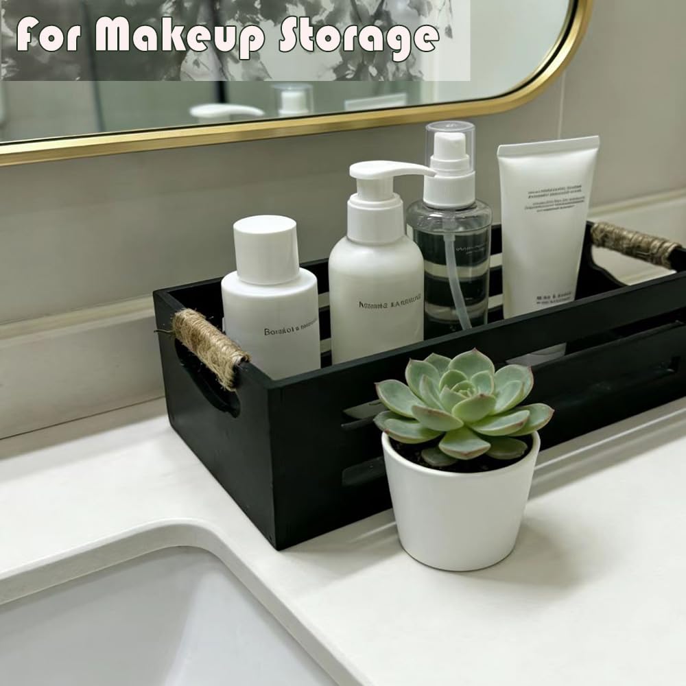2 Pack Wooden Bathroom Storage Crates with Rope Handles E34243