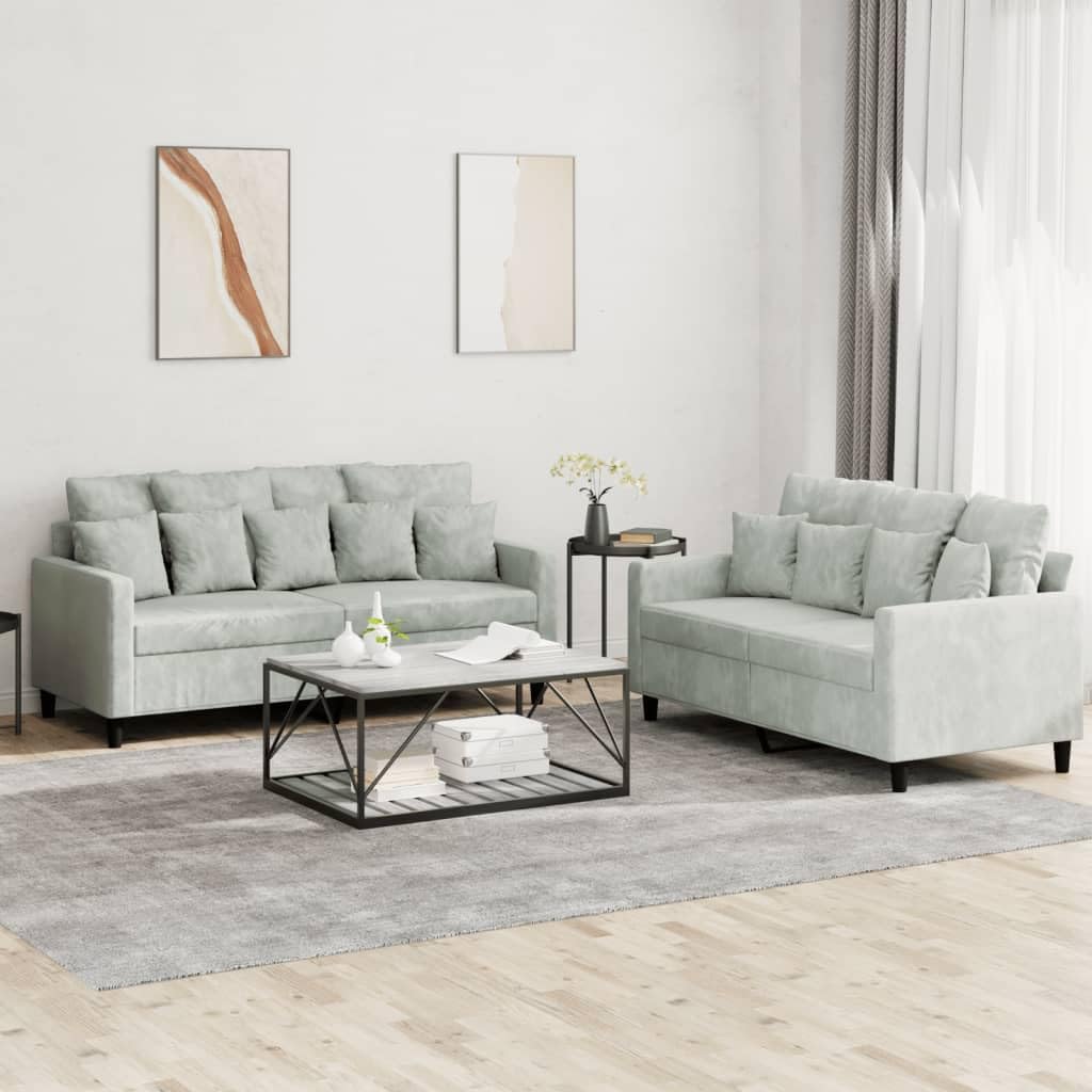 Light Gray Velvet 2 Piece Sofa Set L122