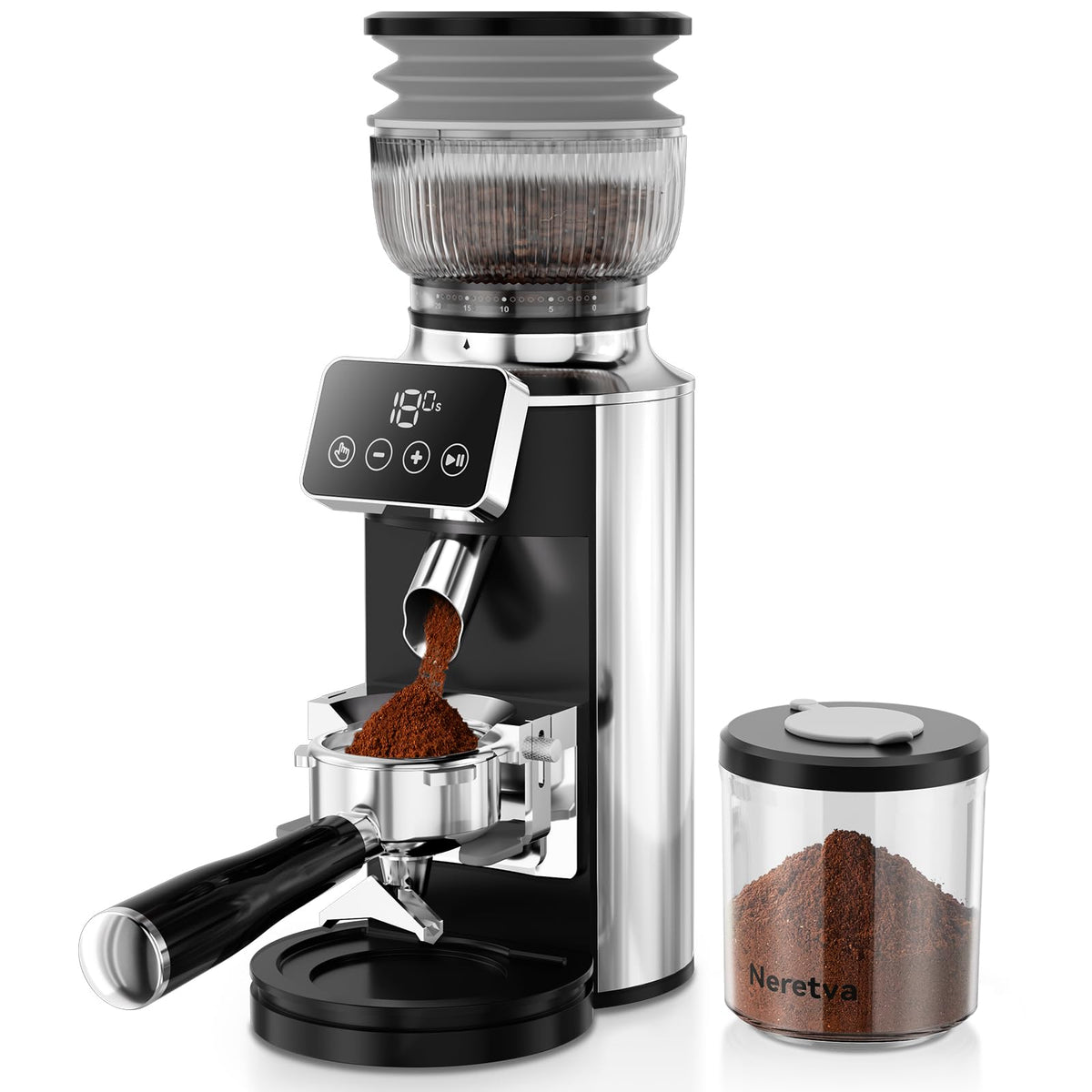 Stainless Steel Espresso Grinder with Portafilter Holder Y825343