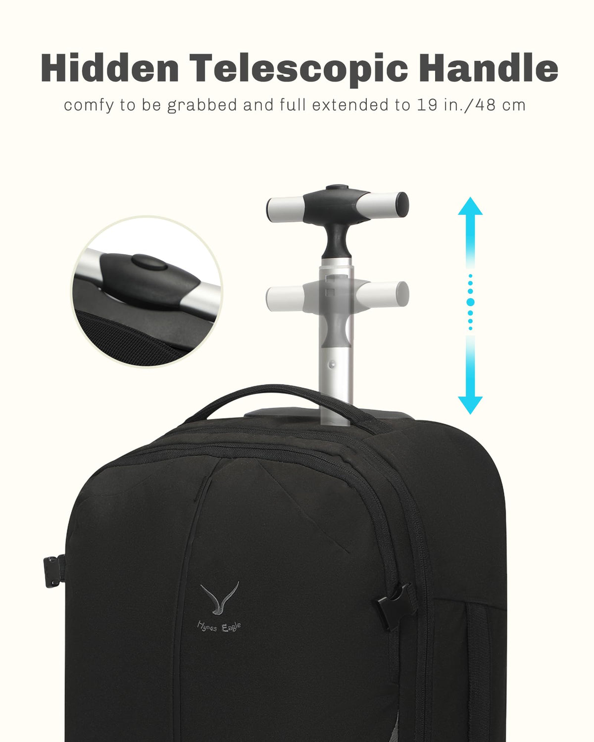 Rolling Backpack with Wheels 43L with Waist Pack Black Q76080