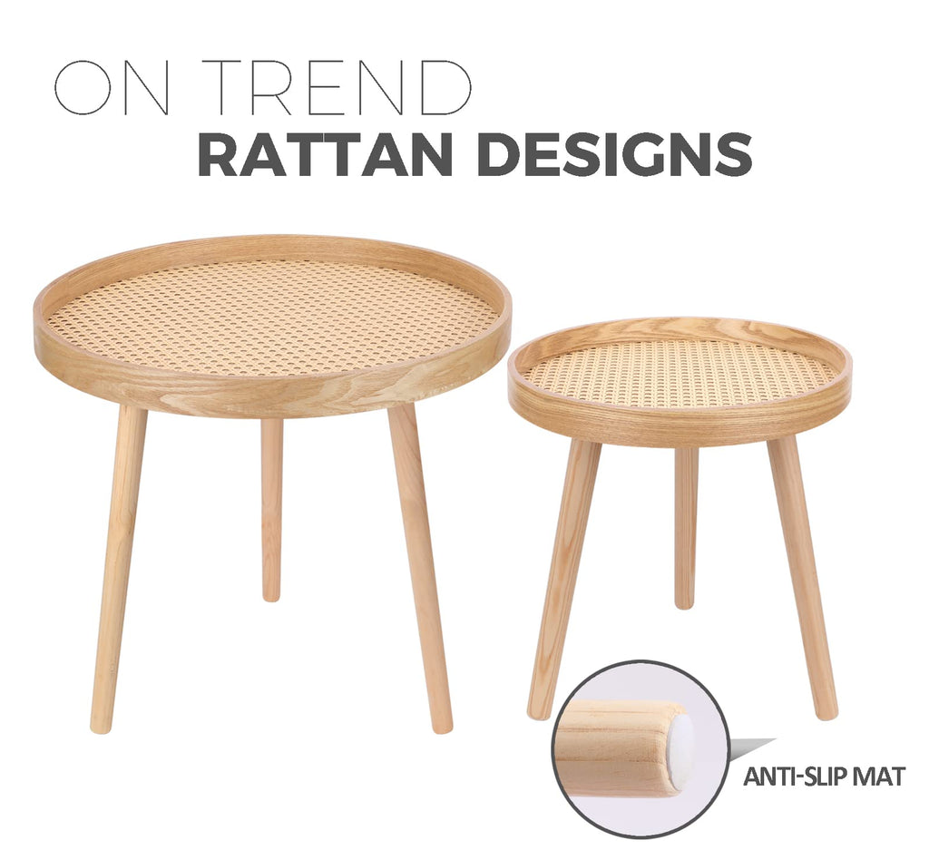 Round Coffee Table Set of 2 Natural Rattan M363