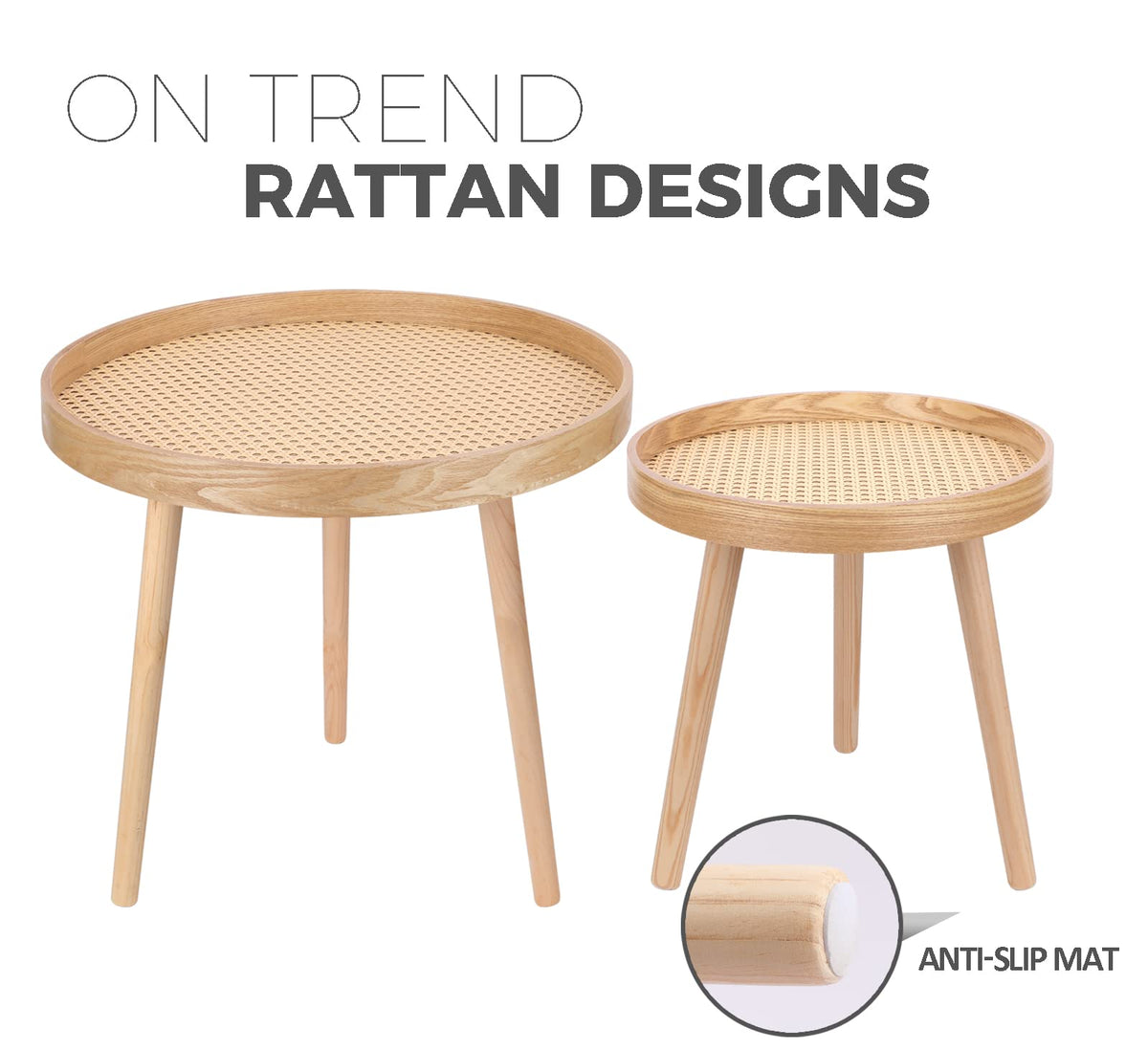 Round Coffee Table Set of 2 Natural Rattan M363