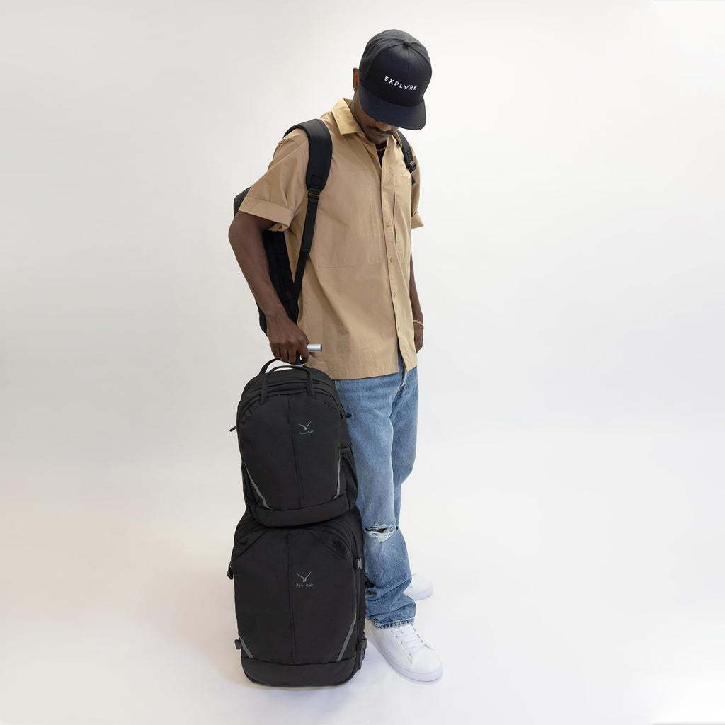 Rolling Backpack with Wheels 43L with Waist Pack Black Q76080
