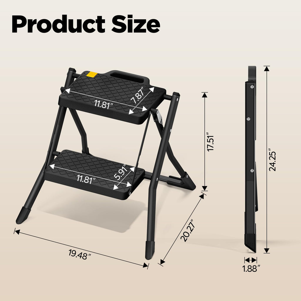 2 Step Folding Stool Ladder 330lb Cap Black V586