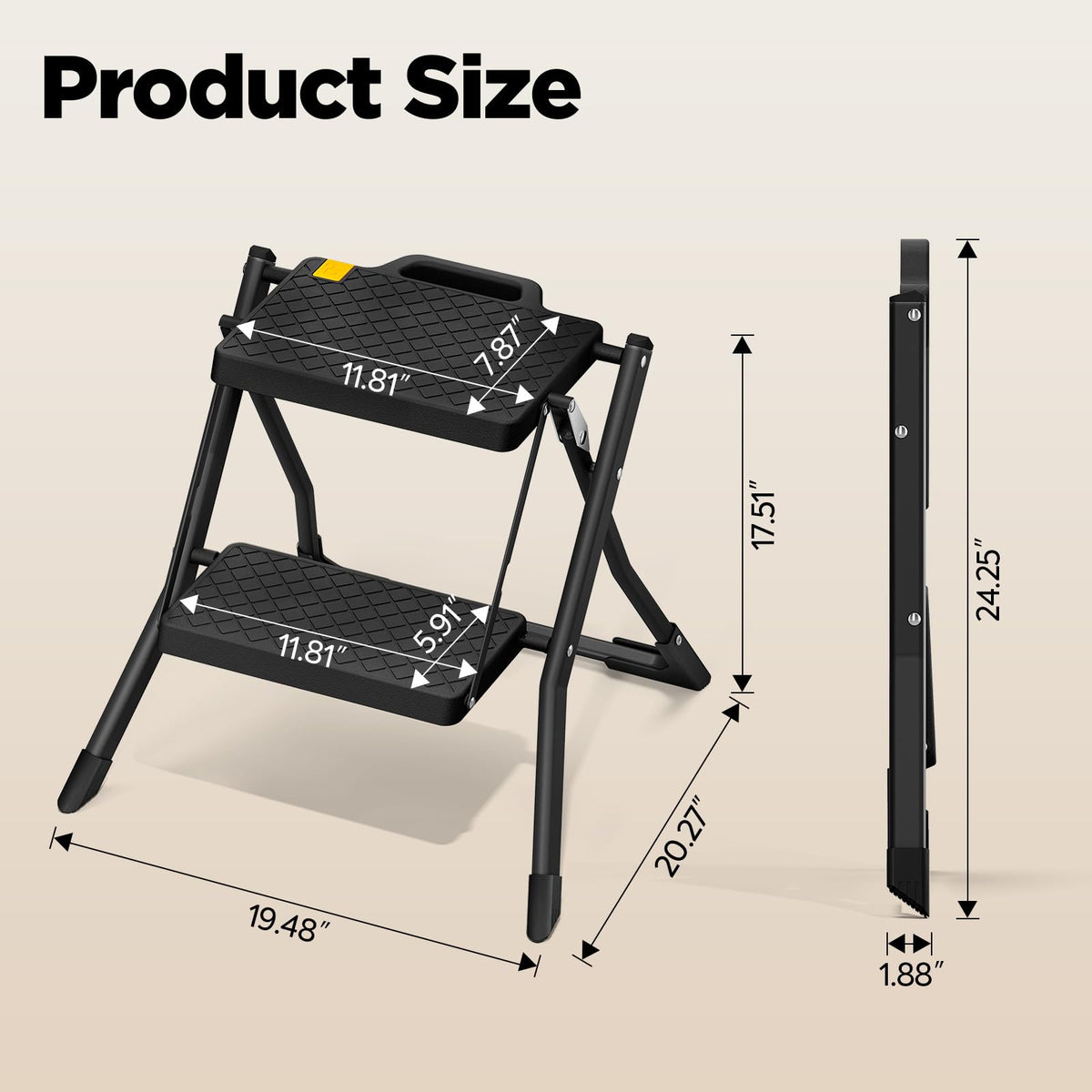 2 Step Folding Stool Ladder 330lb Cap Black V586