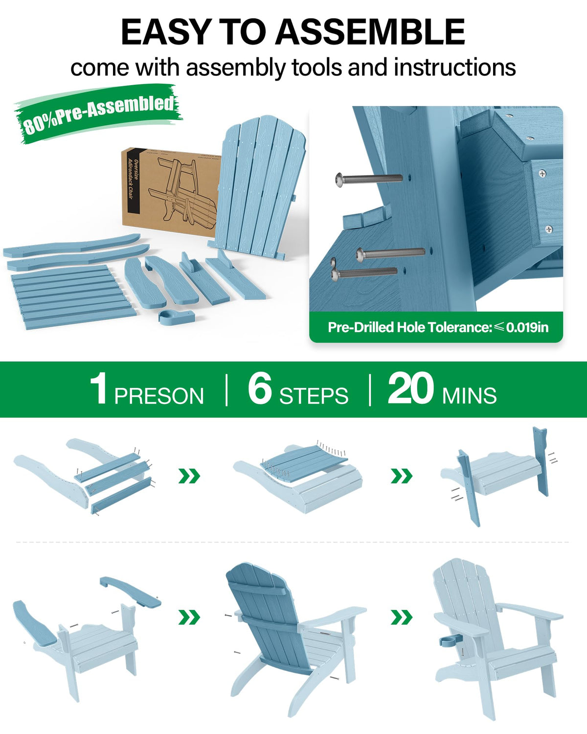 Oversized Adirondack Chair Set of 4 Blue L289681