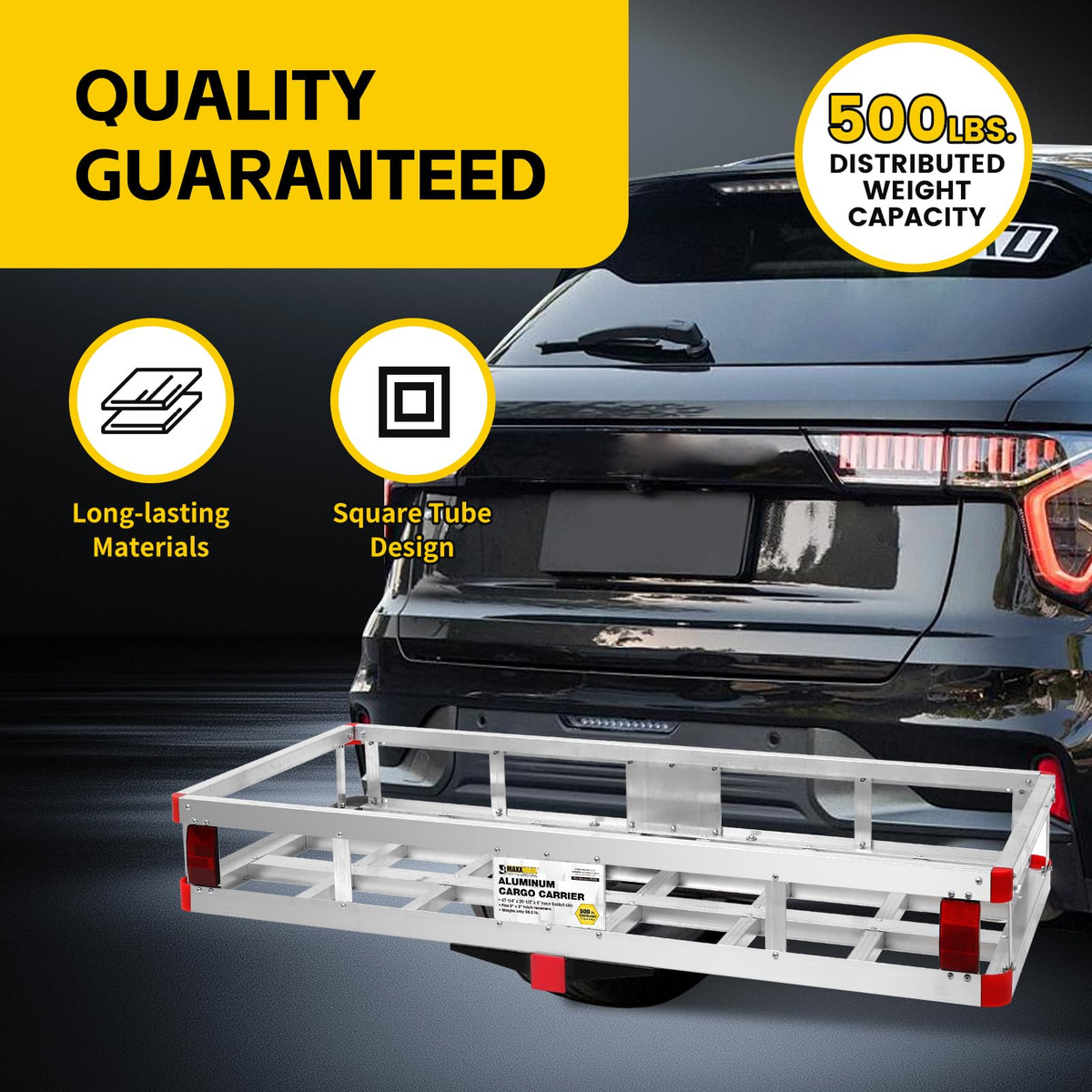 Aluminum Cargo Carrier with High Side Rails, 500-lb Load Capacity, Grey, 49" x 22.5" V6172