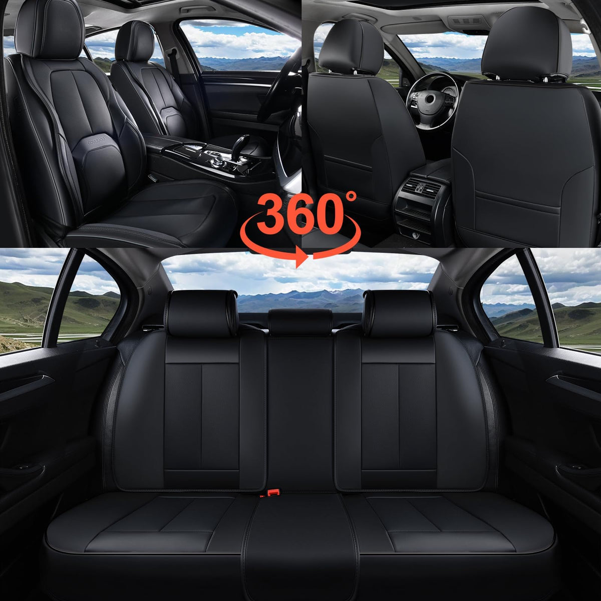 Black Leather Car Seat Covers Full Set U8203