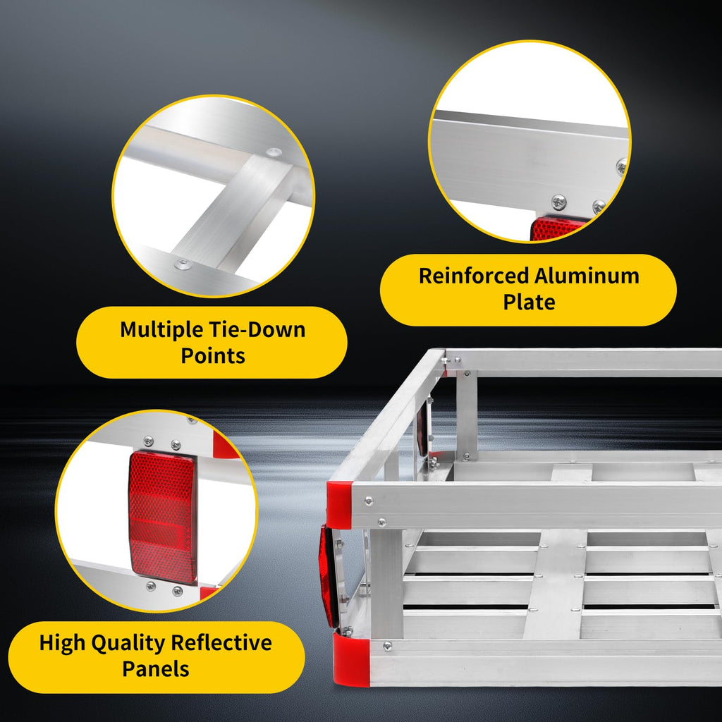 Aluminum Cargo Carrier with High Side Rails, 500-lb Load Capacity, Grey, 49" x 22.5" V6172