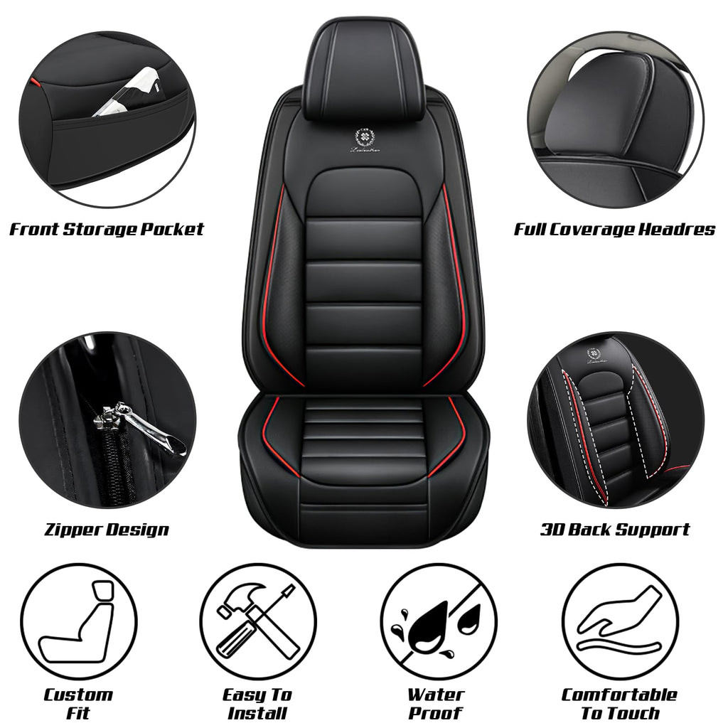 Waterproof Nappa Leather Car Seat Covers Standard 5 Seats Black & Red D5794