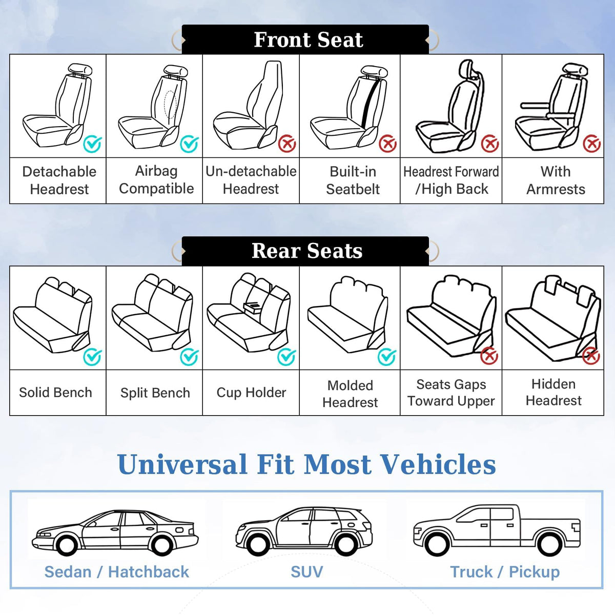 Black Leather Car Seat Covers Full Set U8203