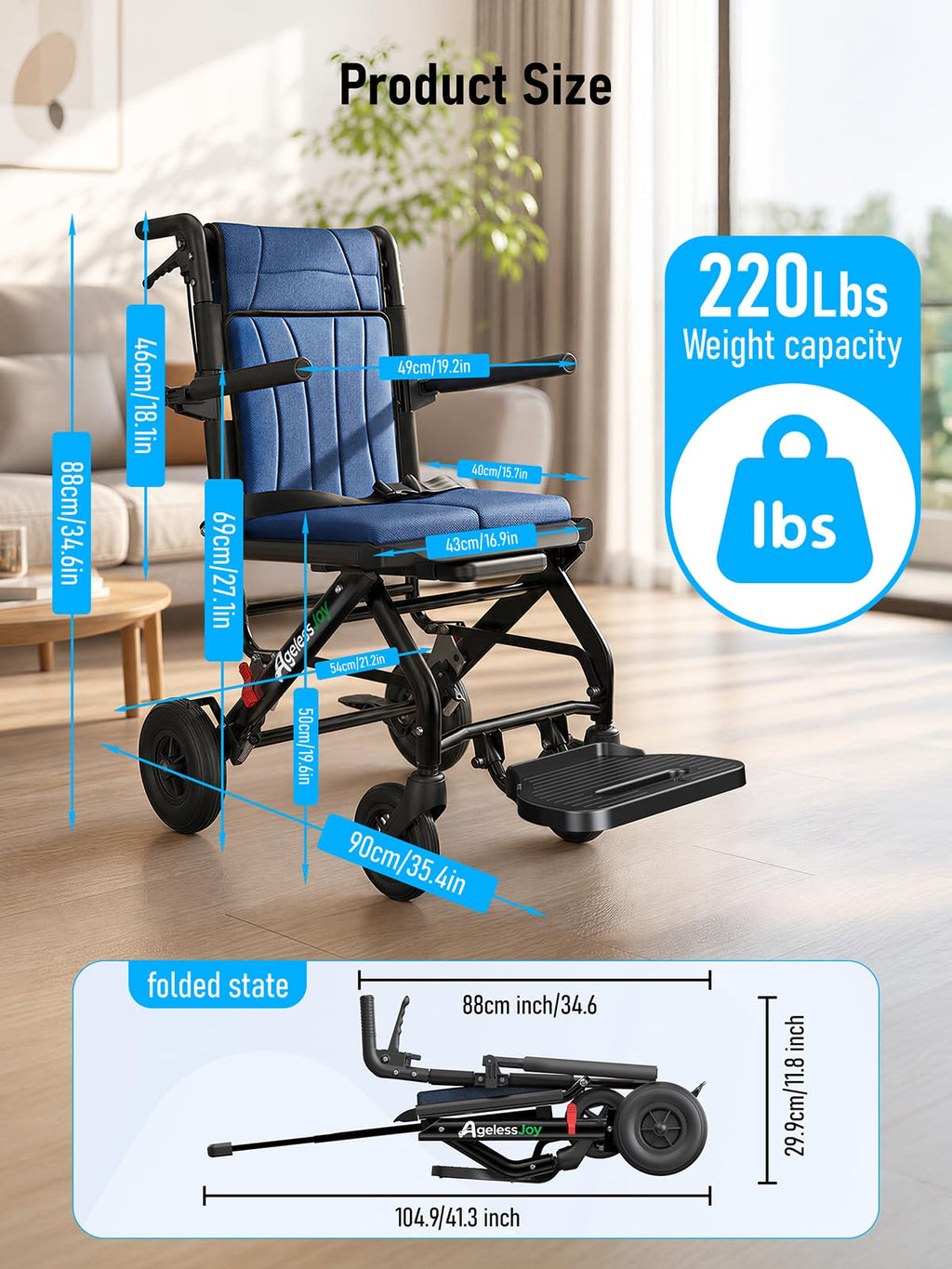 Blue Transport Wheelchair C690