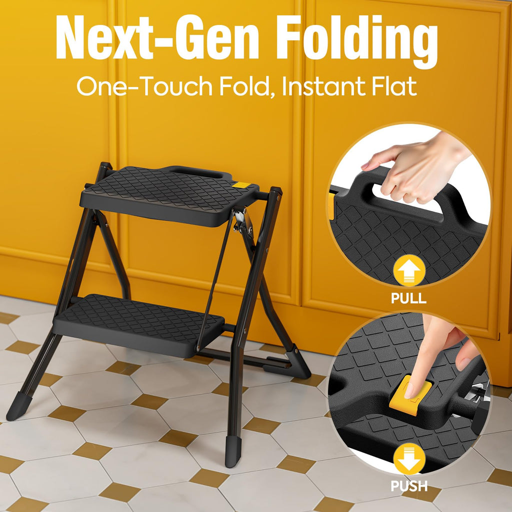 2 Step Folding Stool Ladder 330lb Cap Black V586