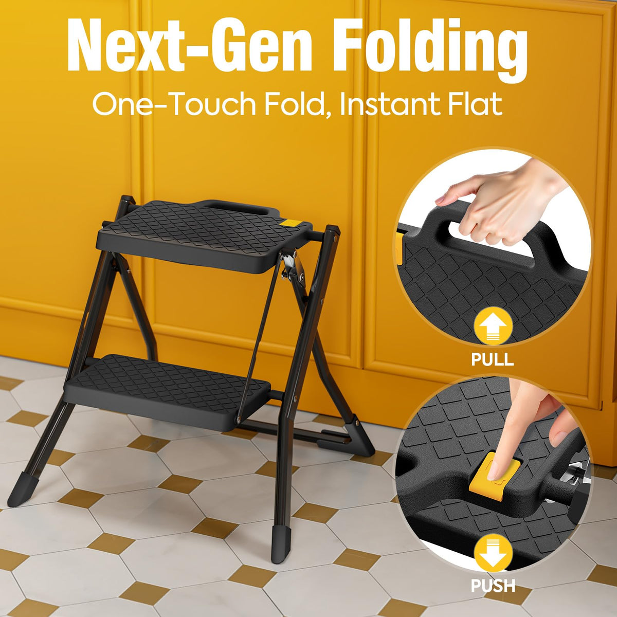 2 Step Folding Stool Ladder 330lb Cap Black V586