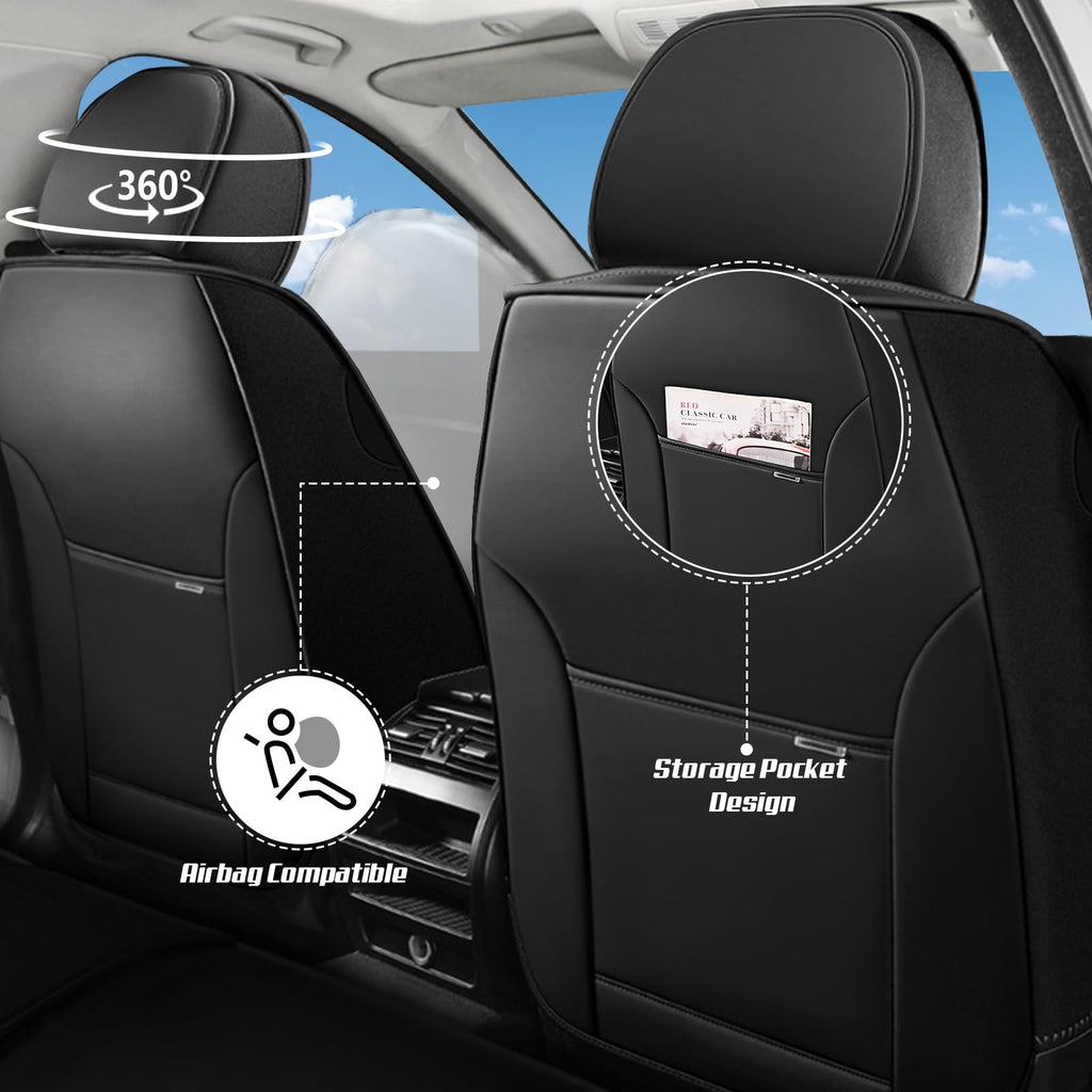 Waterproof Nappa Leather Car Seat Covers Standard 5 Seats Black & Red D5794