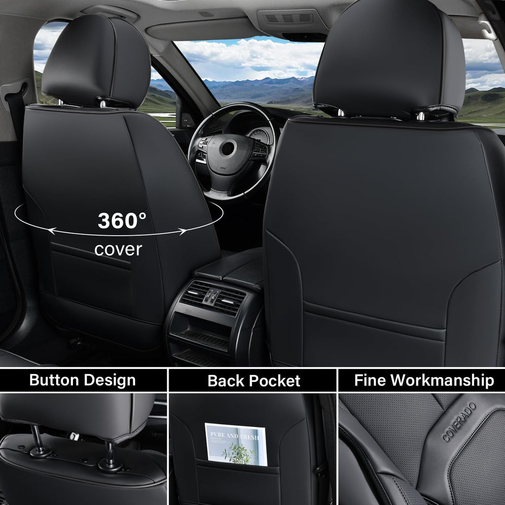 Black Leather Car Seat Covers Full Set U8203