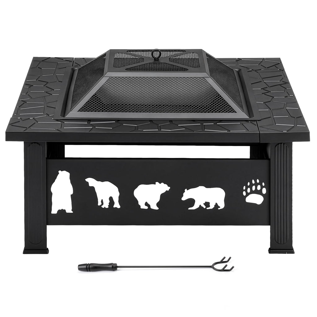 32 Inch Square Metal Patio Fire Pit Table K184
