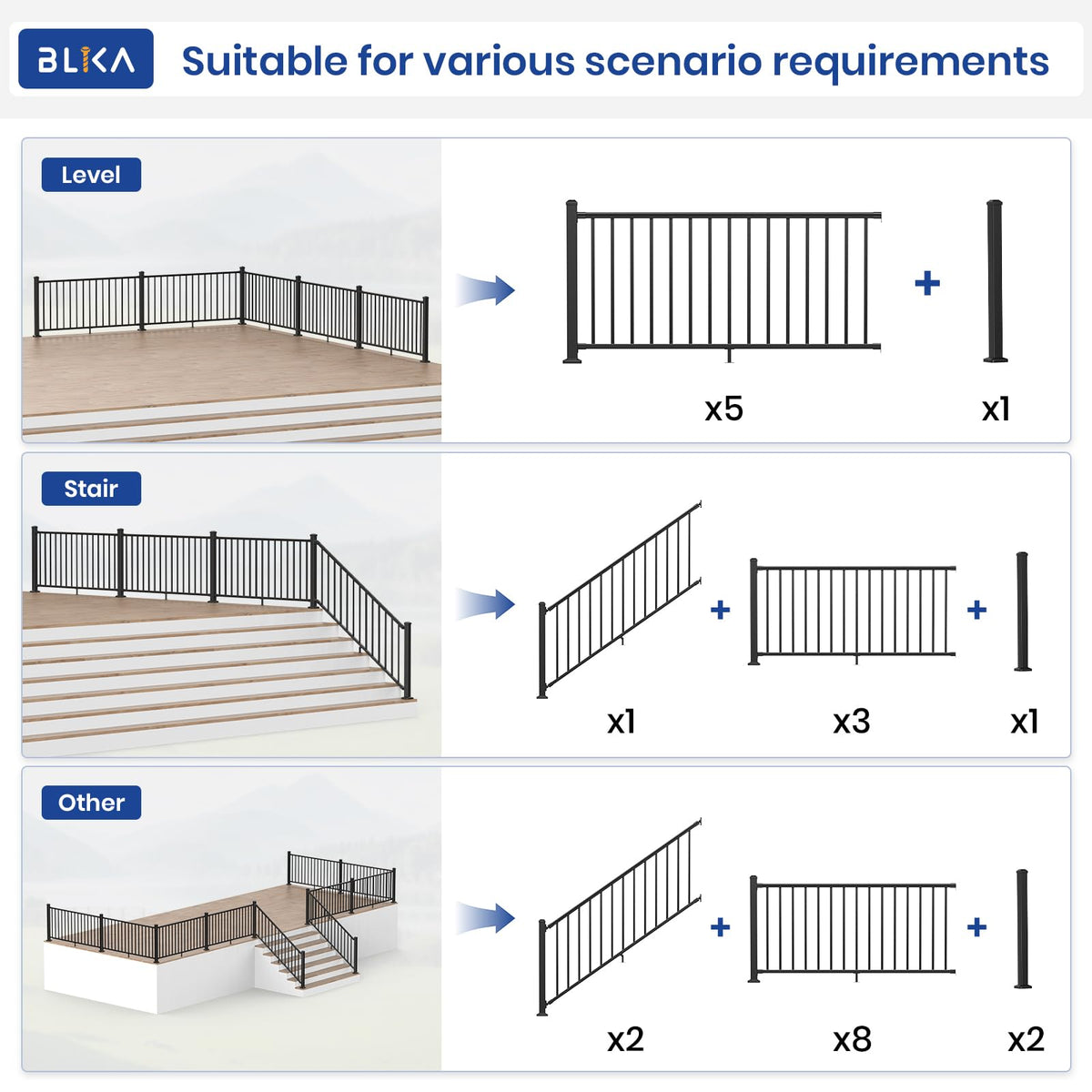 Aluminum Stair Railing Kit with Post, Matte Black T7470