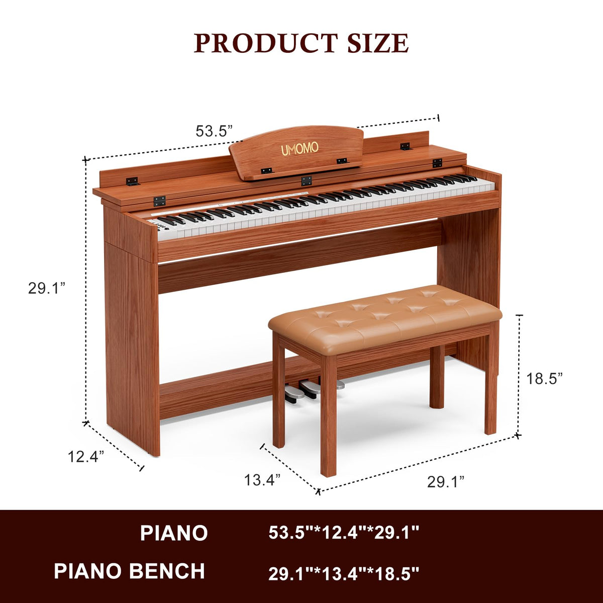 88 Weighted Keys Upright Digital Piano with Bench A13724