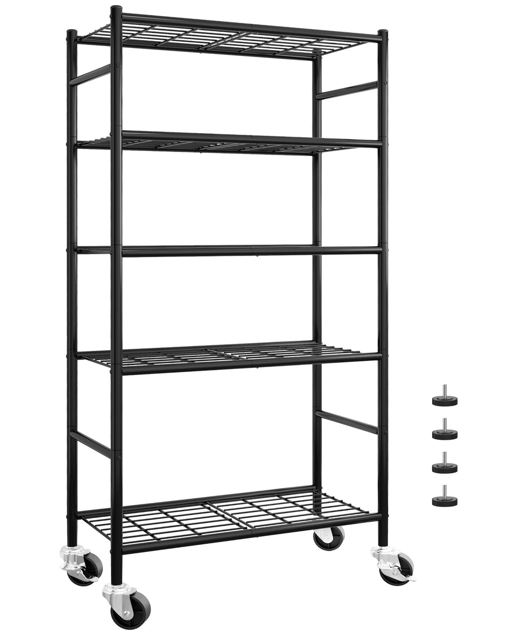 5-Tier Storage Shelves Black with Wheels X46919