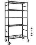 5-Tier Storage Shelves Black with Wheels X46919