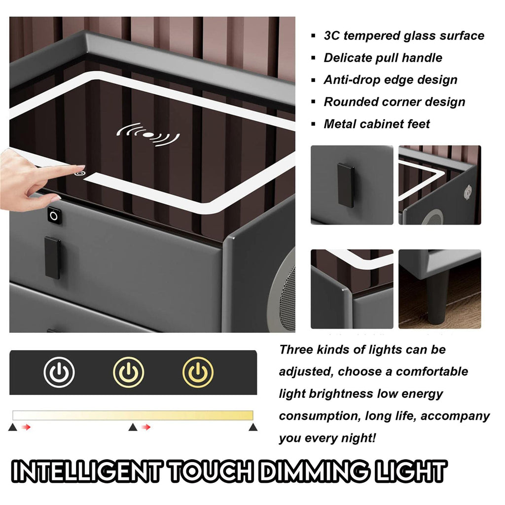 Pink 3 Drawer Nightstand with Charging Station and Speakers R25243