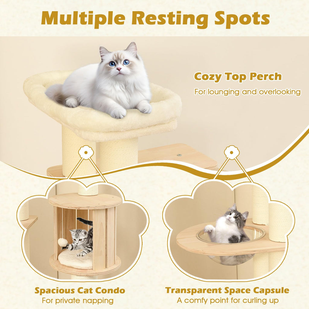 71” Tall Multi-Layer Wood Cat Tree with Scratching Posts X823678