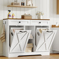 White and Walnut 23 Gallon Laundry Hamper Cabinet with 2 Drawers A337