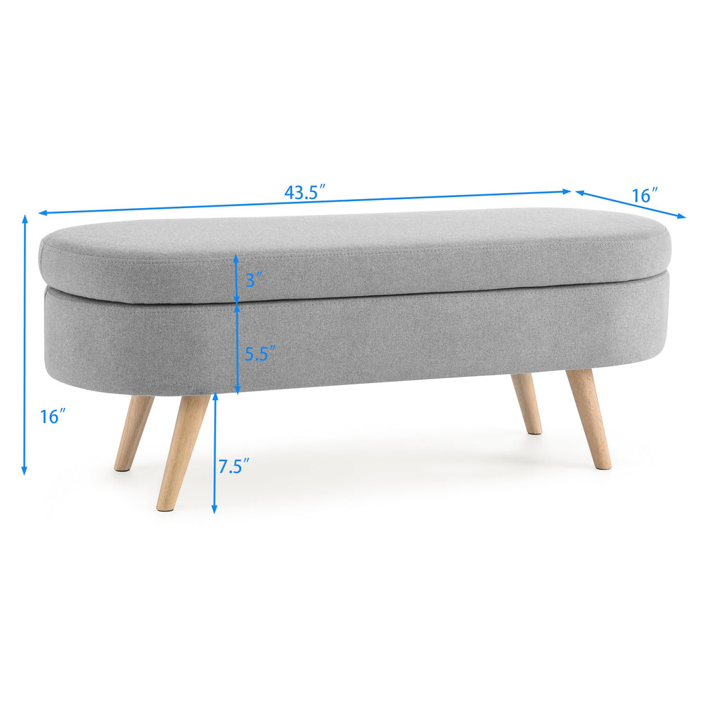Oval Storage Bench with Linen Fabric and Rubber Wood Legs Grey P437819