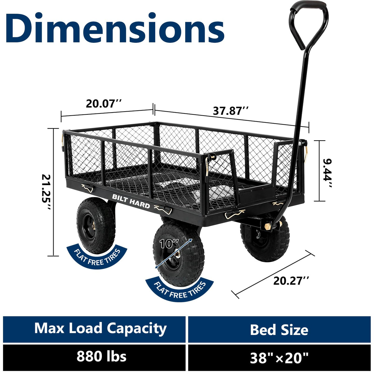 10" Flat Free Tires Steel Garden Cart with Rotating Handle F42570