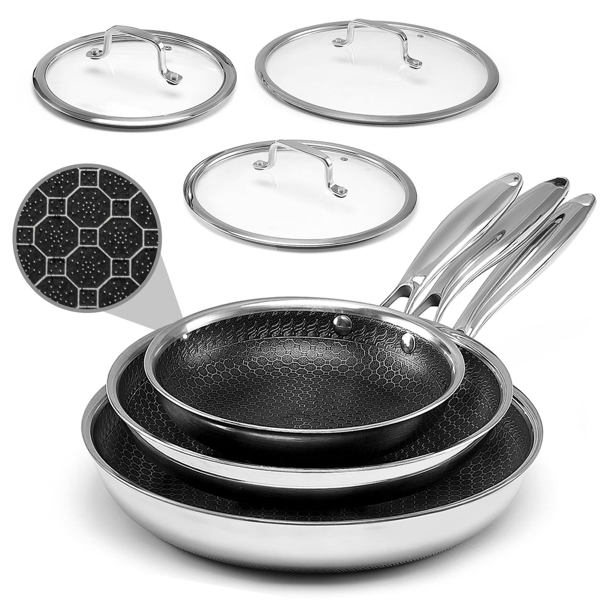 Nonstick Stainless Steel Frying Pans with Lid M9330