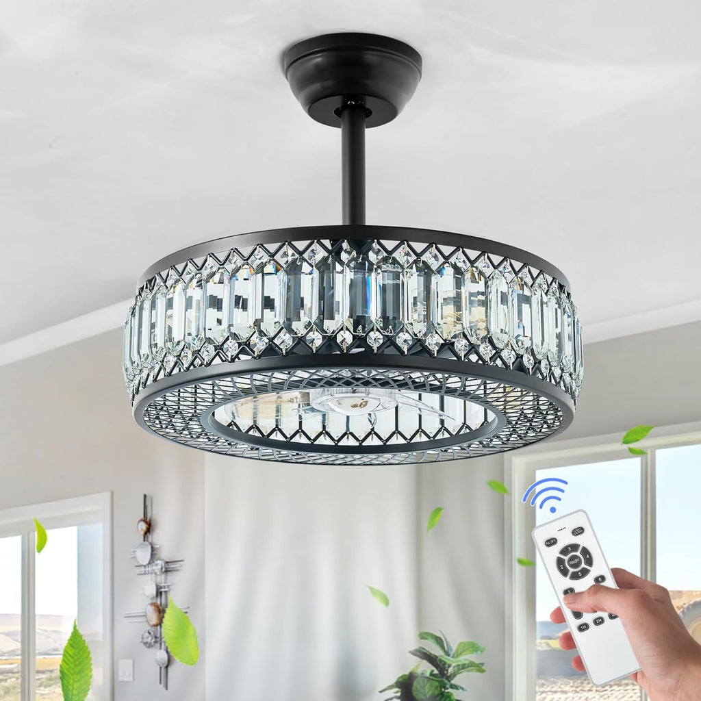 20" Black Crystal Ceiling Fan with Lights E5522